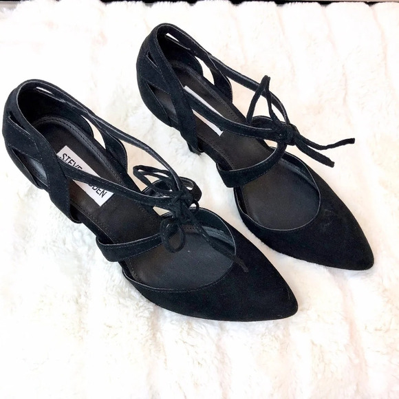 Steve Madden | Black Velvet Pointed Tie Heels 8.5 - Picture 1 of 6